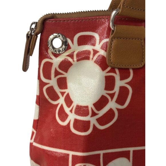 Brighton Red Floral Tote Bag With Tan Handles & Striped Interior Charm Heart - Picture 10 of 16